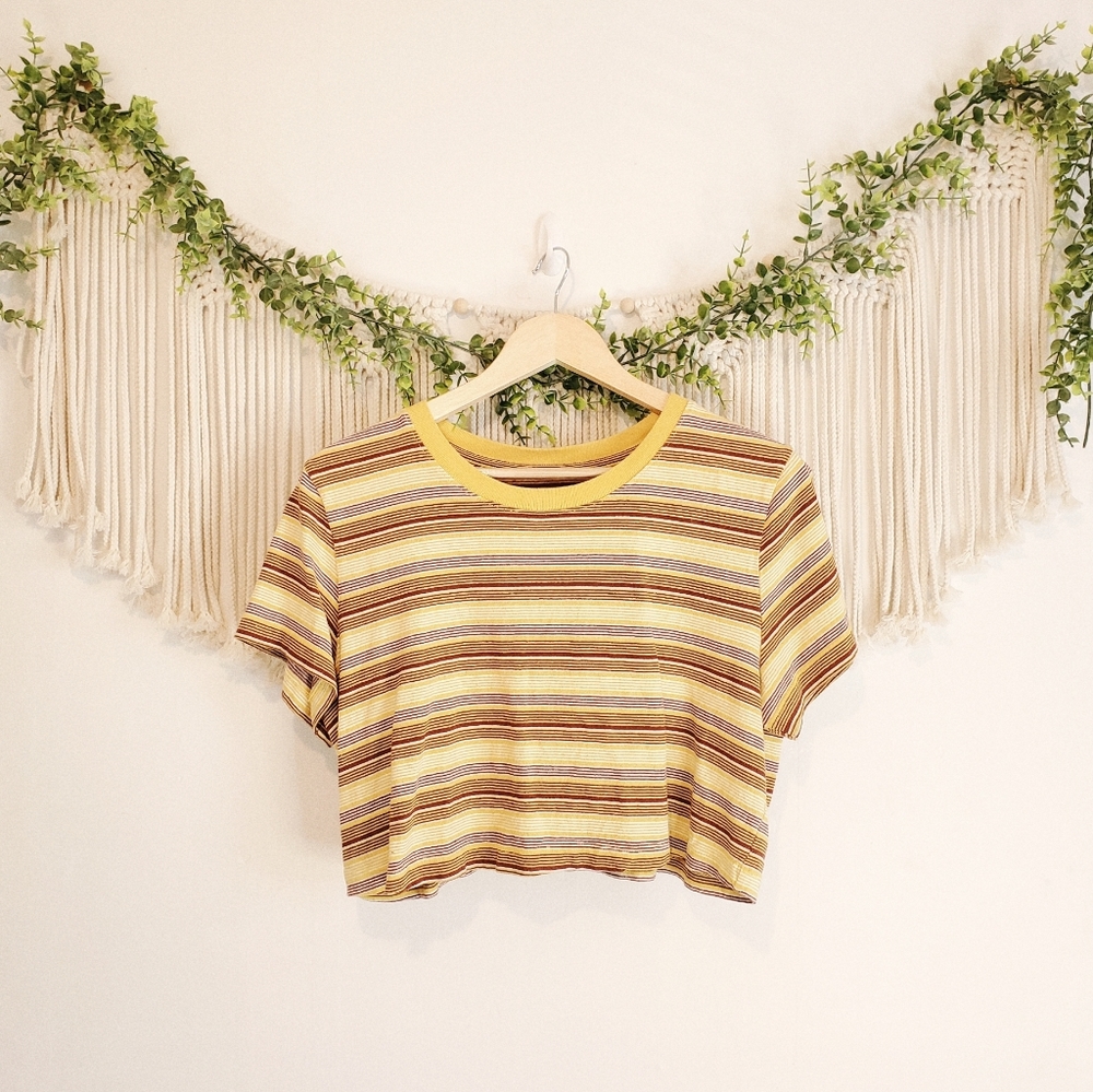 URBAN OUTFITTERS Colorful Striped Cropped Cotton Short Sleeve Boxy Tee sz L